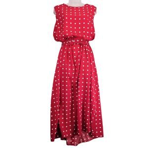 Vintage Blair Red Polka Dot Maxi Dress w/ Matching Belt, Sz L 90s-Y2K Mod Retro